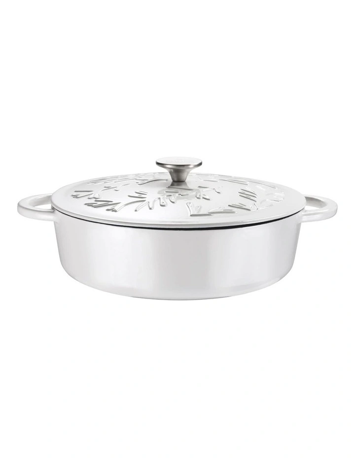 Olive Cast Iron Saute with Lid 30cm/4.0 L in White image 1
