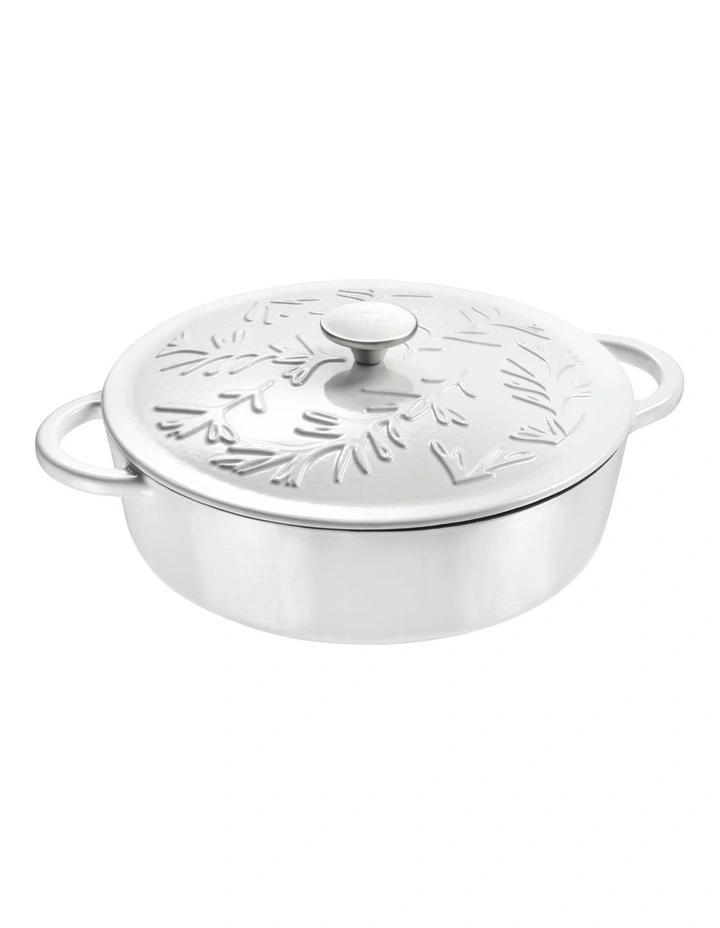 Olive Cast Iron Saute with Lid 30cm/4.0 L in White image 2
