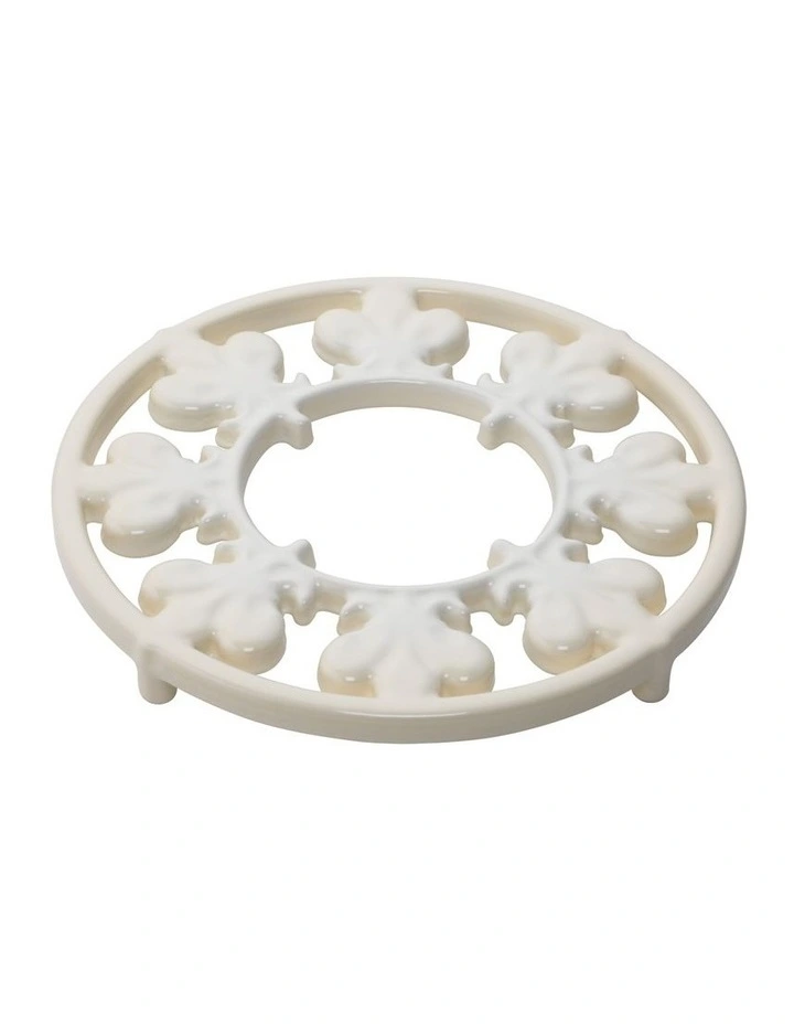 Fleur De Lis Cast Iron Trivet 20cm - White image 3