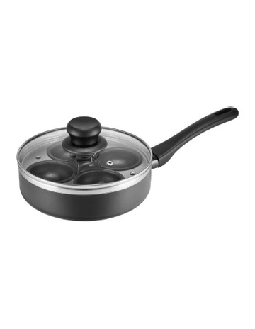 Classic Non-Stick 4 Cup Egg Poacher with Lid in Black