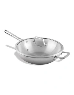 Tri-Ply Stainless Steel Wok with Glass Lid & Helper Handle 30cm