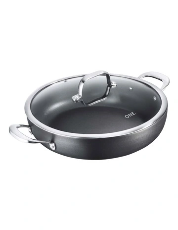One Hard Anodised Saute Pan With Lid And 2 Helper Handles 30cm in Black