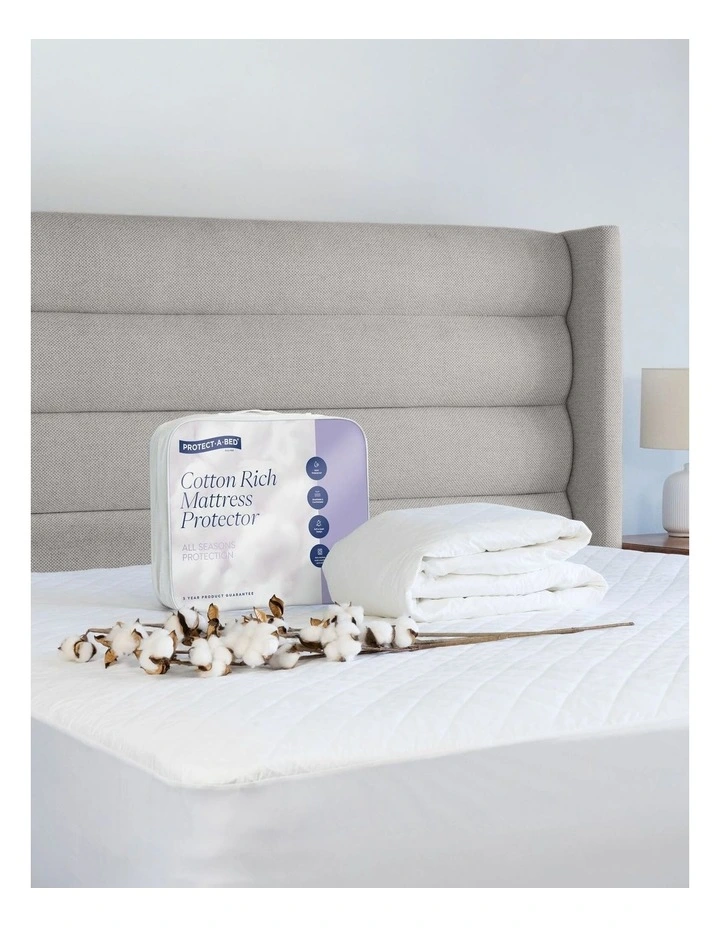 Cotton Rich Quilted Waterproof Mattress Protector in White image 3