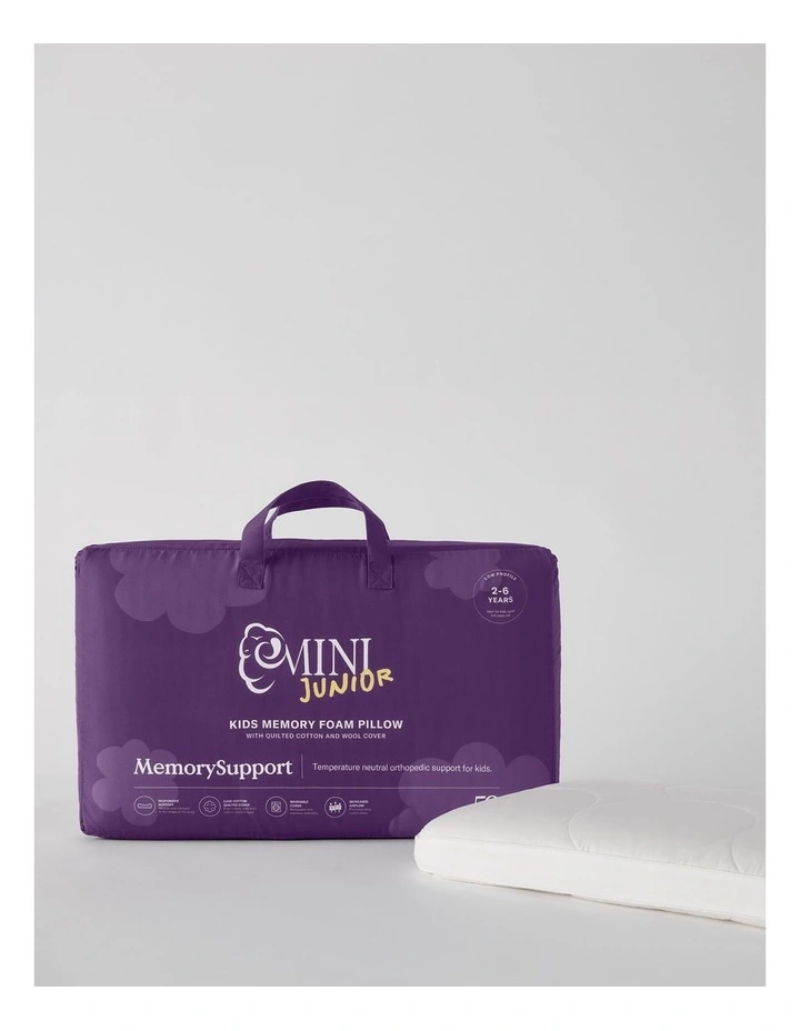 MiniJunior Kids MemorySupport Memory Foam Pillow with Quilted Wool Cotton Cover image 1
