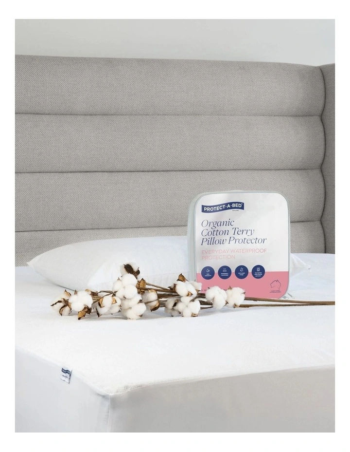 Organic Cotton Terry Waterproof Pillow Protector in White image 3