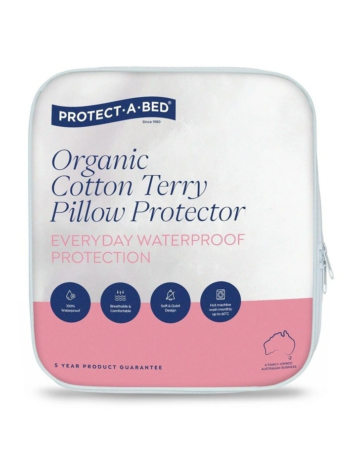 Organic Cotton Terry Waterproof Pillow Protector Twin Pack in White image 1