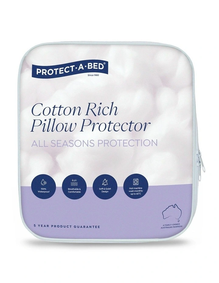 Cotton Rich Quilted Waterproof Pillow Protector Twin in White image 1