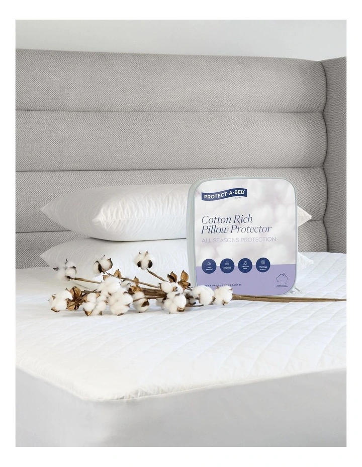Cotton Rich Quilted Waterproof Pillow Protector Twin in White image 3