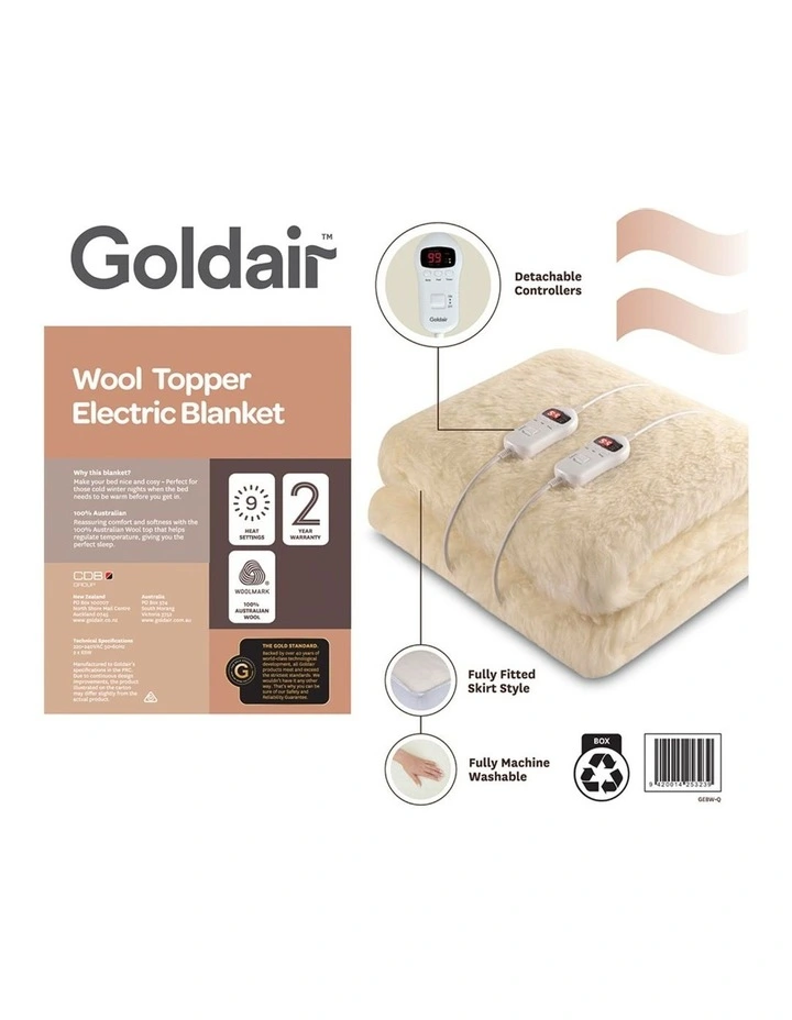 Goldair Queen Size Wool Electric Blanket in White MYER