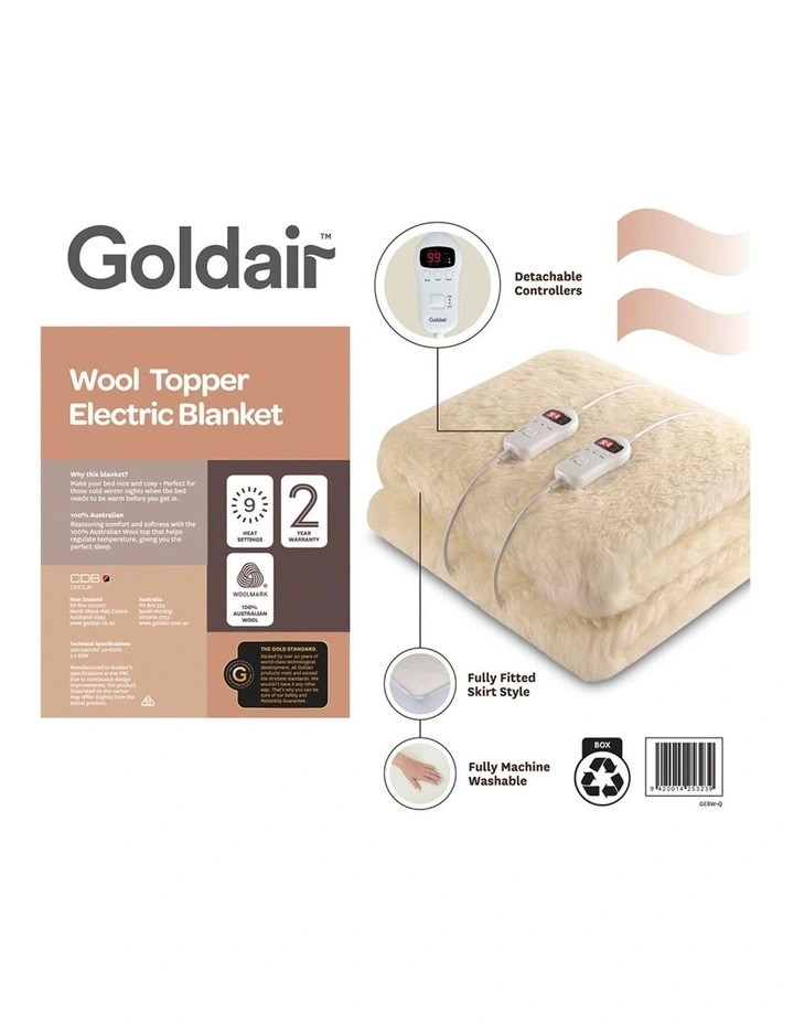 Goldair Queen Size Wool Electric Blanket in White MYER