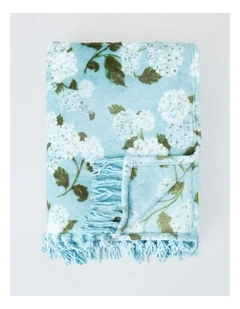 Chenille Fringe Blanket in Blue Floral Print