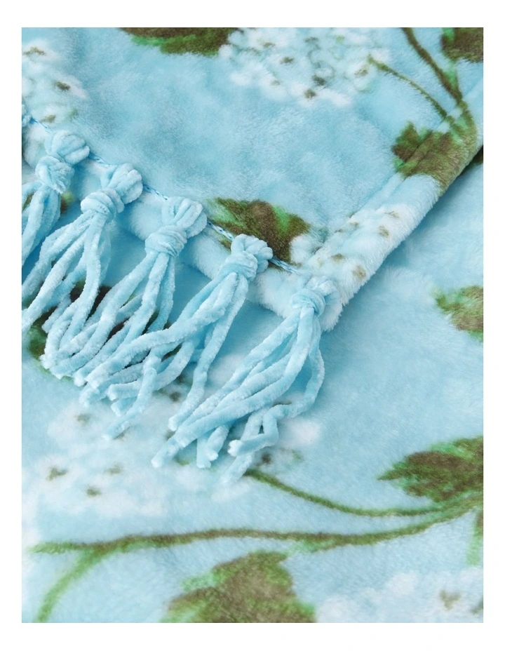 Chenille Fringe Blanket in Blue Floral Print image 2