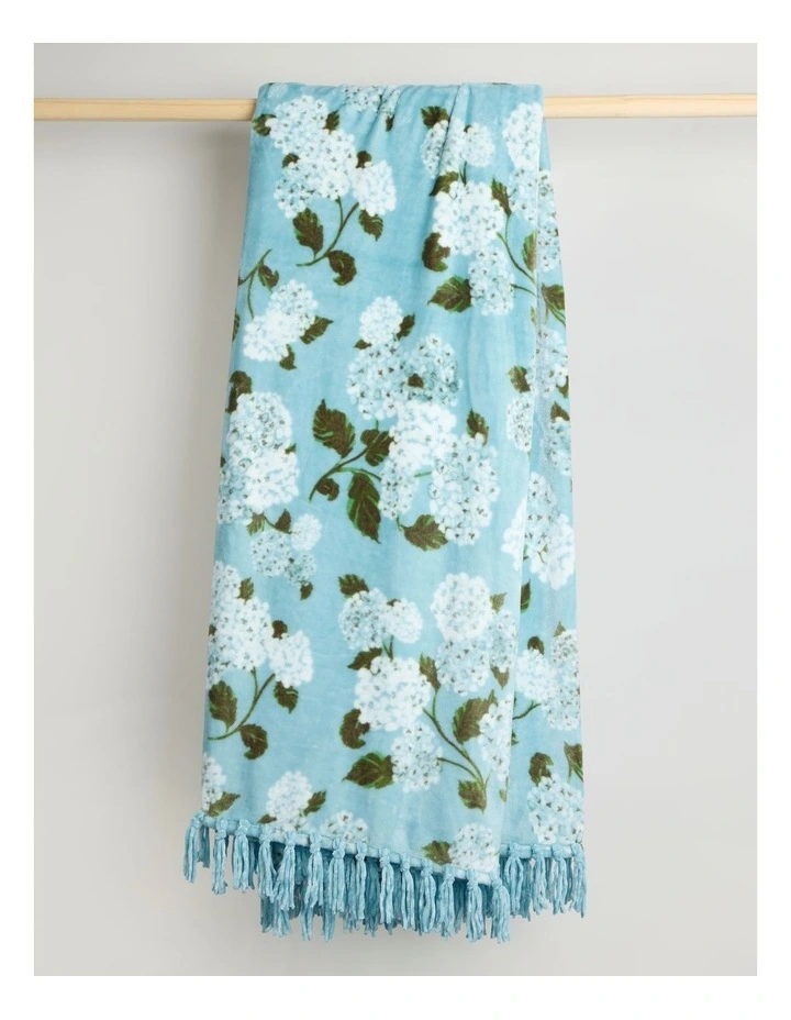 Chenille Fringe Blanket in Blue Floral Print image 4