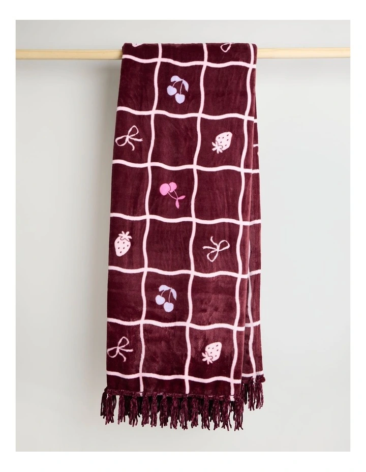 Chenille Blanket in Burgundy Multi image 4