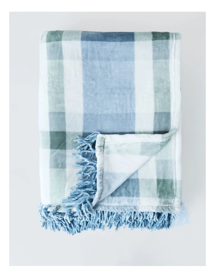Chenille Blanket in Blue Check image 1