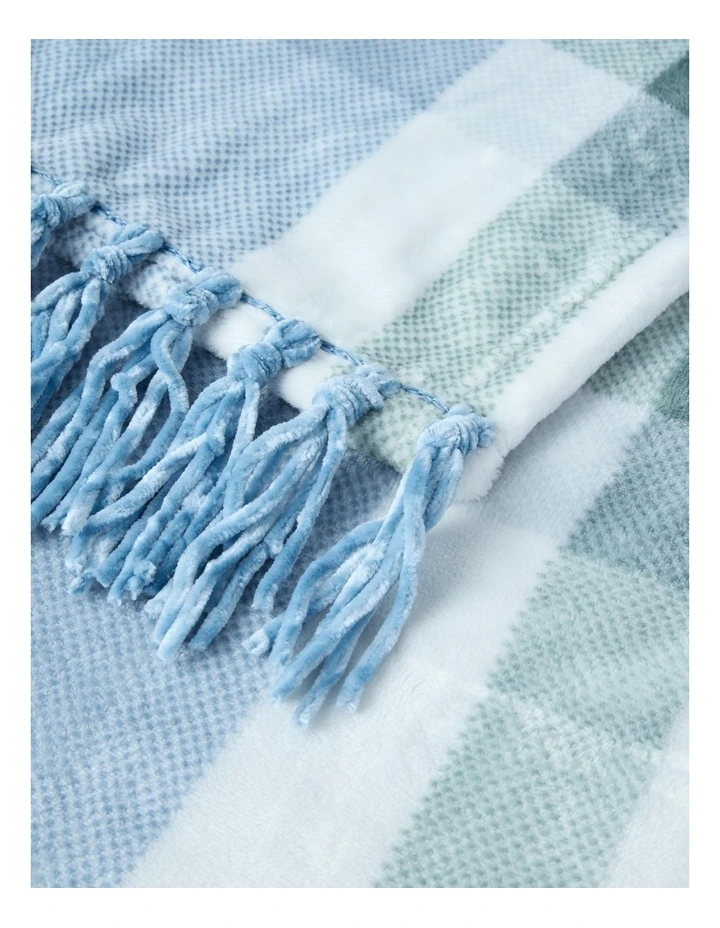 Chenille Blanket in Blue Check image 2