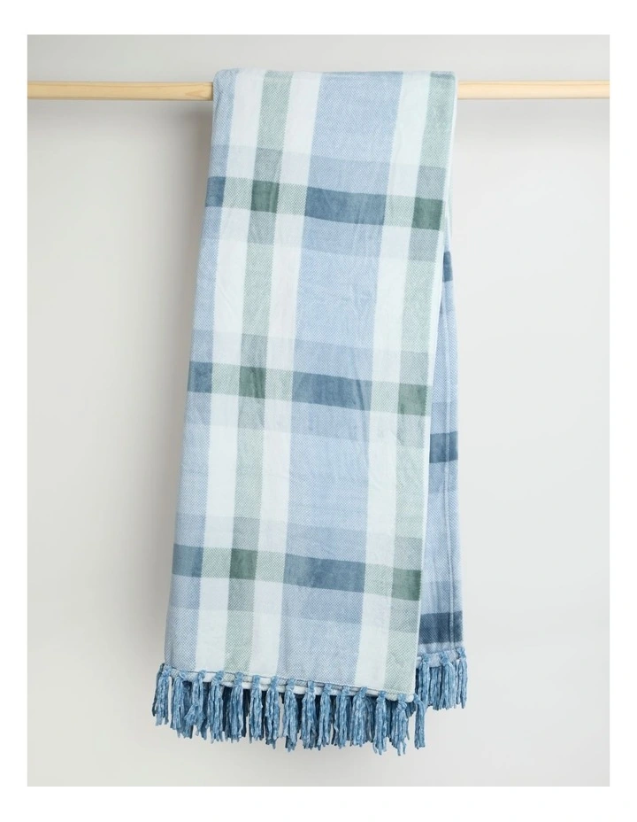 Chenille Blanket in Blue Check image 4