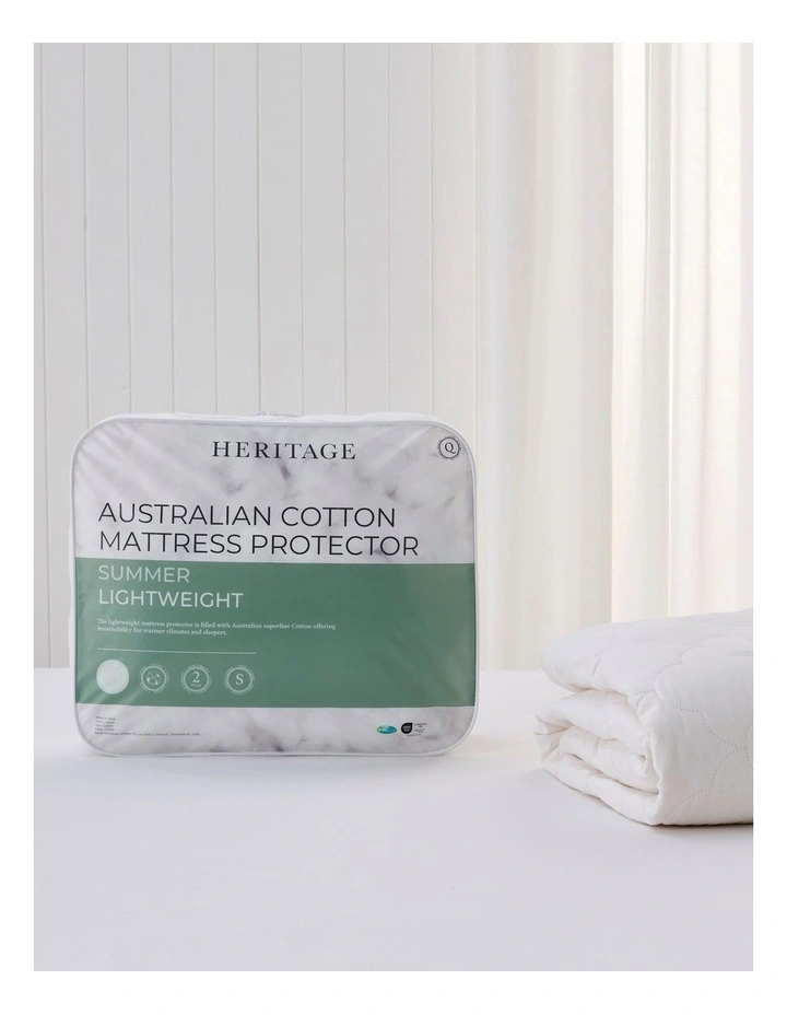 Heritage Cotton Quilted Mattress Protector in White MYER