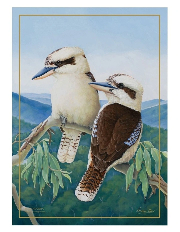 Birds of Australia Katherine Castle 10 year Anniversary 50x70cm Tea Towel Kookaburra Print image 1