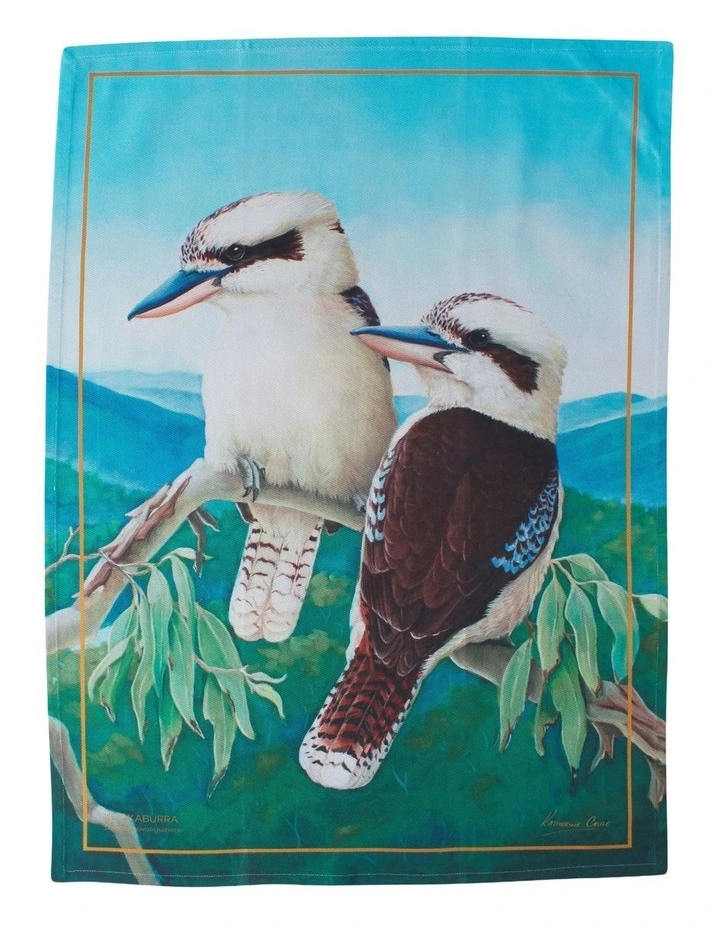 Birds of Australia Katherine Castle 10 year Anniversary 50x70cm Tea Towel Kookaburra Print image 1