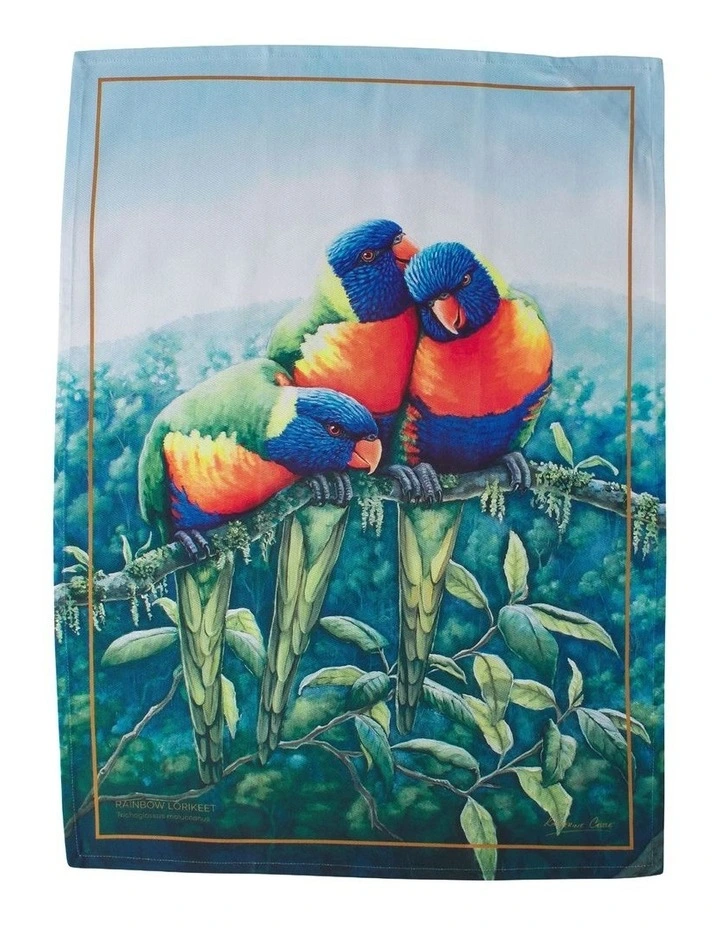Birds of Australia KC 10yr Anniversary Tea Towel 50x70cm Lorikeet Print image 1