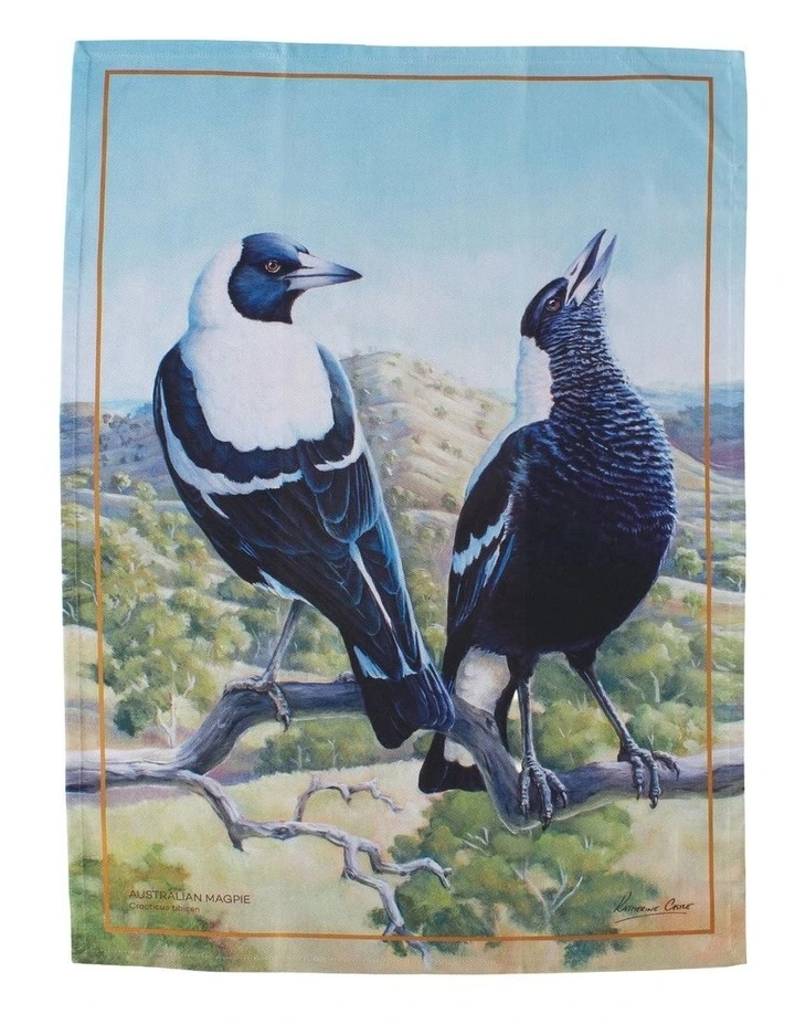 Birds of Australia Katherine Castle Tea Towel 50x70cm Magpie Print image 1