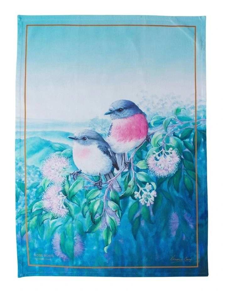 Birds of Australia KC 10yr Anniversary Tea Towel 50x70cm Rose Robin Print image 1