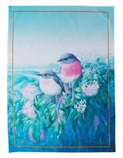 Birds of Australia KC 10yr Anniversary Tea Towel 50x70cm Rose Robin Print