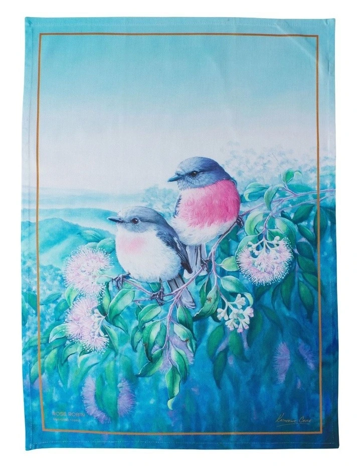 Birds of Australia KC 10yr Anniversary Tea Towel 50x70cm Rose Robin Print image 1