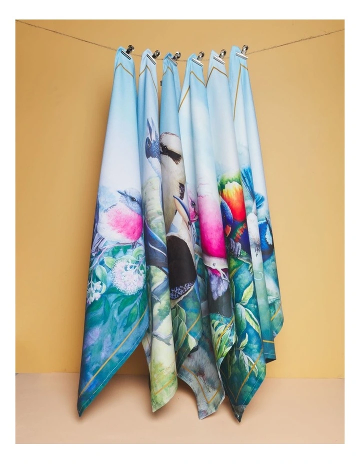 Birds of Australia KC 10yr Anniversary Tea Towel 50x70cm Rose Robin Print image 4