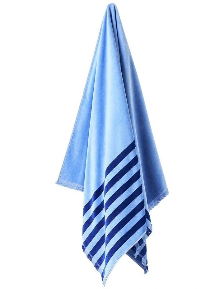 Palma Stripe Australian Cotton Beach Towel in Royal/Powder Blue image 2