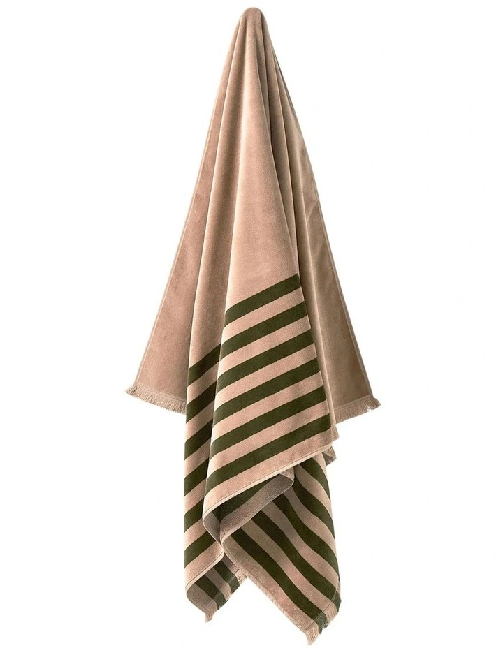 Palma Stripe Australian Cotton Beach Towel in Caper/Shell image 3