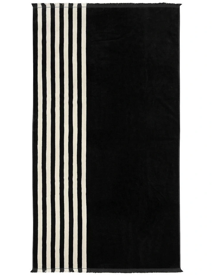 Palma Stripe Australian Cotton Beach Towel in Black/Sand image 1
