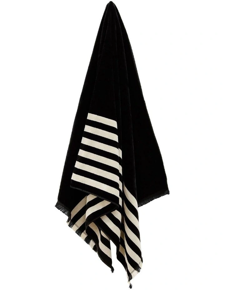 Palma Stripe Australian Cotton Beach Towel in Black/Sand image 2