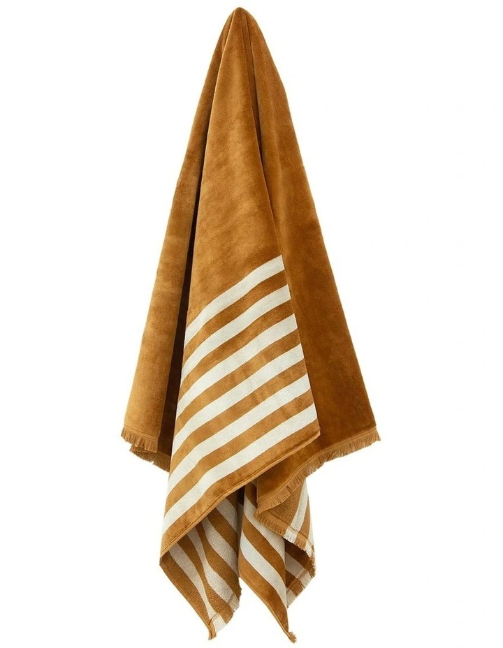 Palma Stripe Australian Cotton Beach Towel in Bronze/Sand image 2