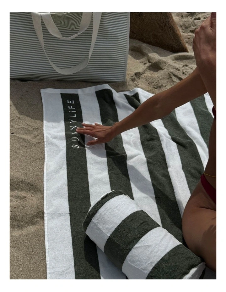 The Vacay Inflatable Beach Pillow in Olive Stripe image 5
