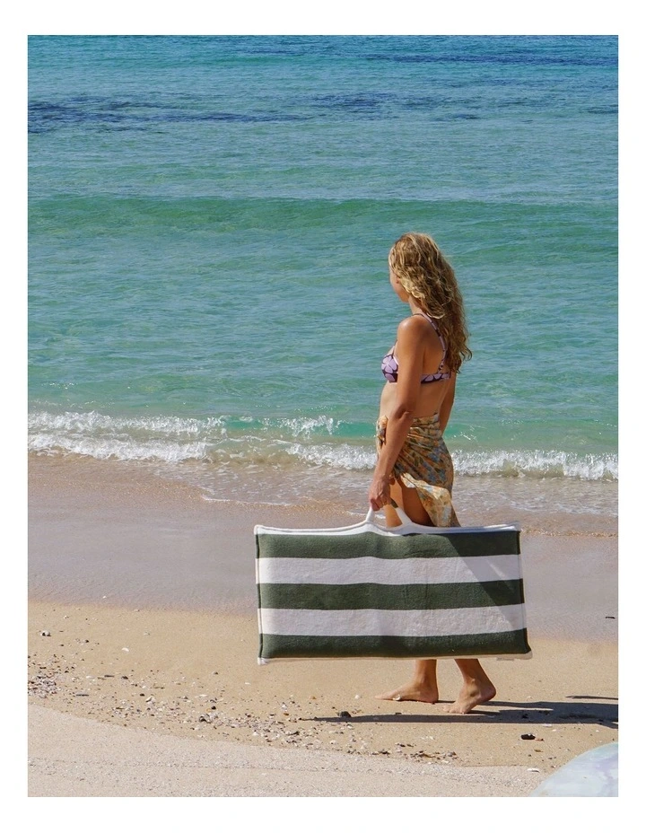 The Vacay Terry Travel Lounger in Olive Stripe image 6