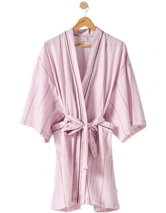 Monday Stripe Cotton Sateen Short Robe In Lilac