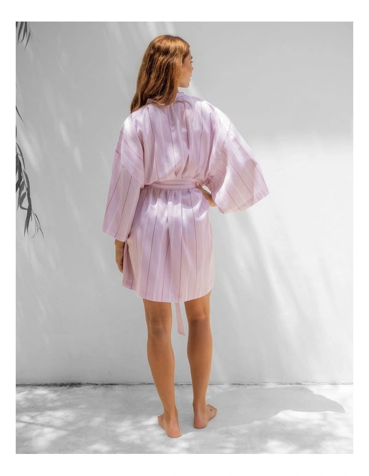 Monday Stripe Cotton Sateen Short Robe In Lilac image 3