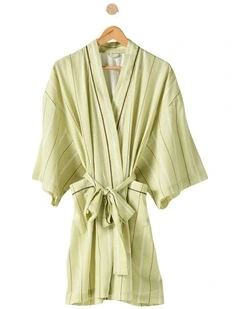 Monday Stripe Cotton Sateen Short Robe In Pear
