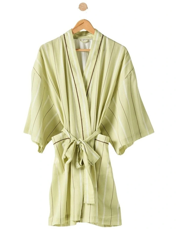 Monday Stripe Cotton Sateen Short Robe In Pear image 1