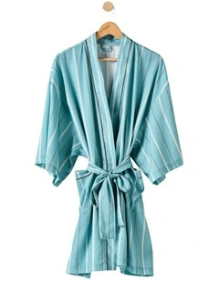 Monday Stripe Cotton Sateen Short Robe In Reef