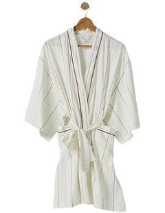 Monday Stripe Cotton Sateen Short Robe In White
