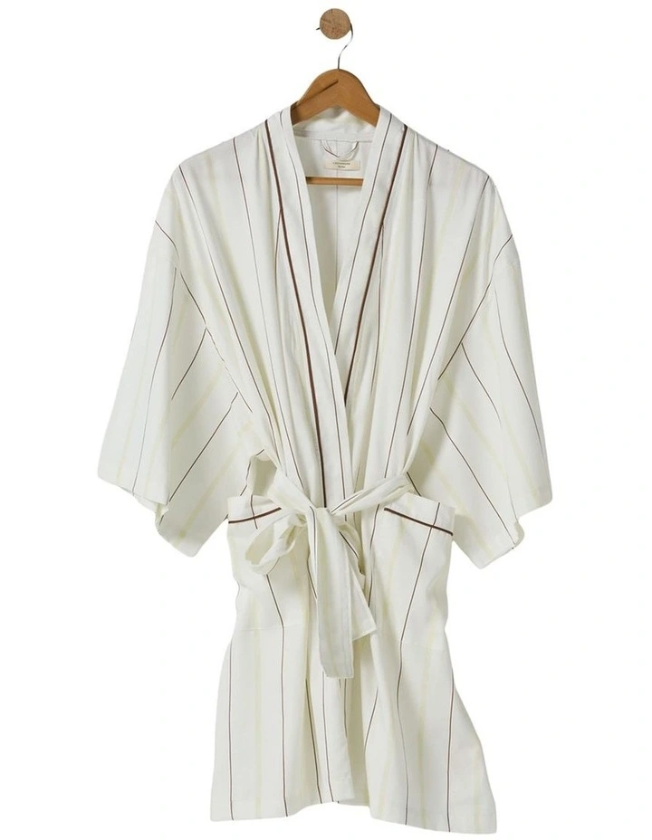 Monday Stripe Cotton Sateen Short Robe In White image 1