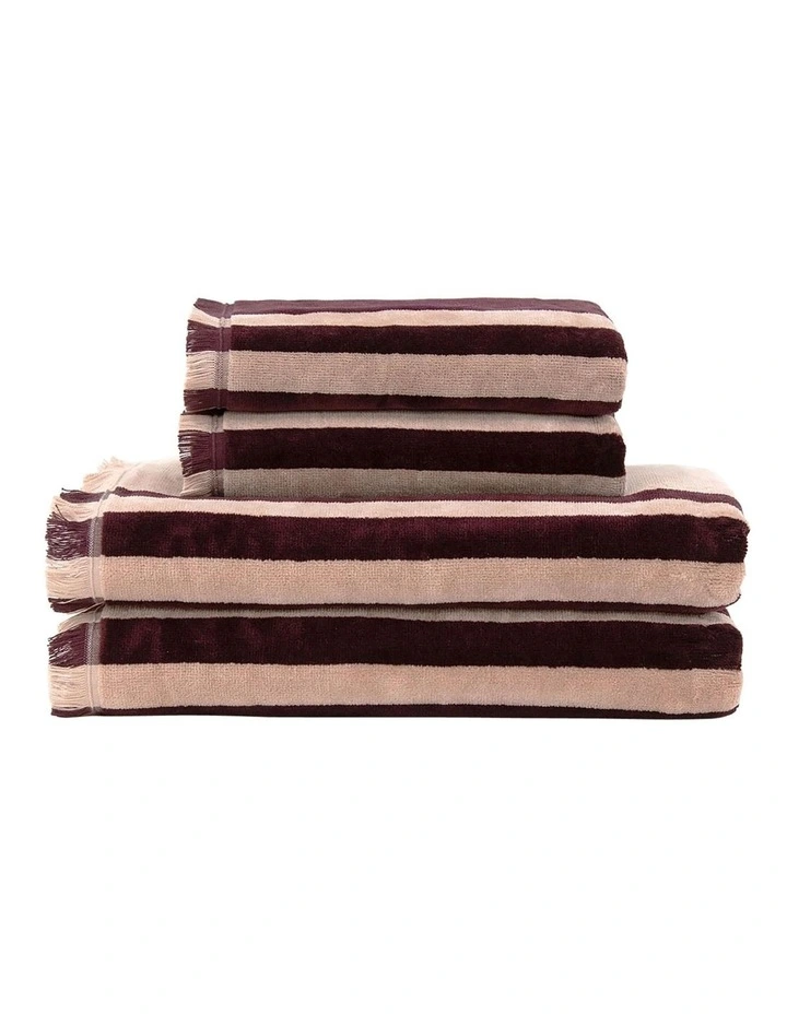 Palma Stripe Australian Cotton Towel Range in Mulberry/Shell image 6