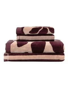 Palma Petal & Stripe Australian Cotton Towel Set in Mulberry