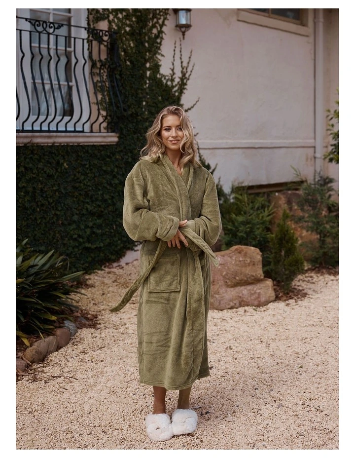 Plush Bath Robe in Olive image 2