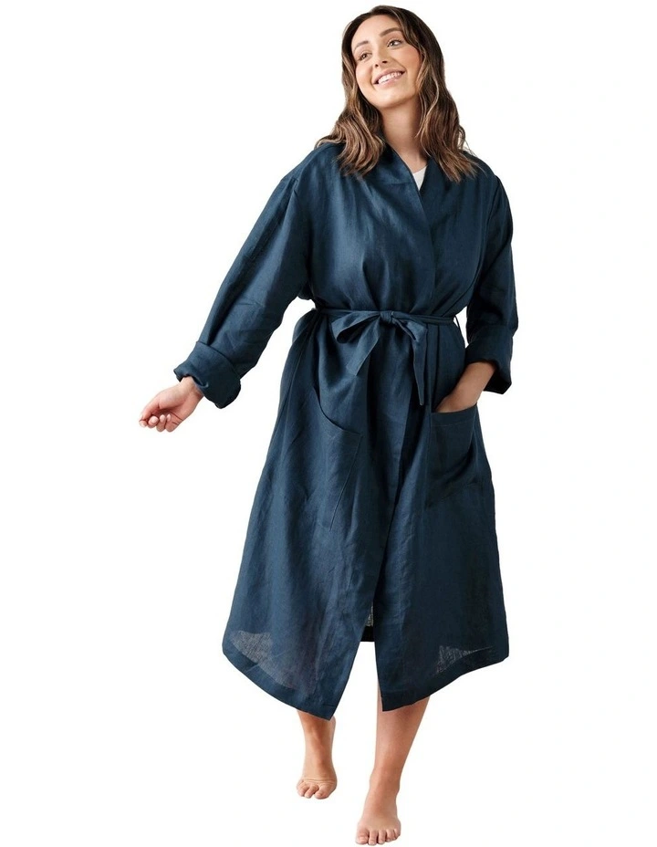 Nimes Bath Robe in Navy image 1