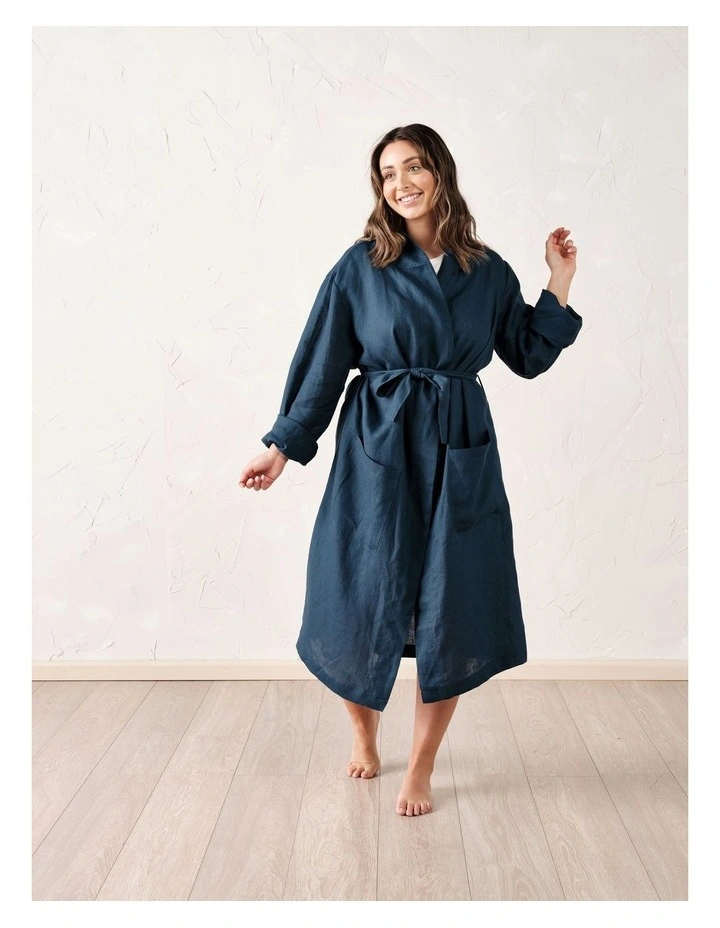 Nimes Bath Robe in Navy image 2