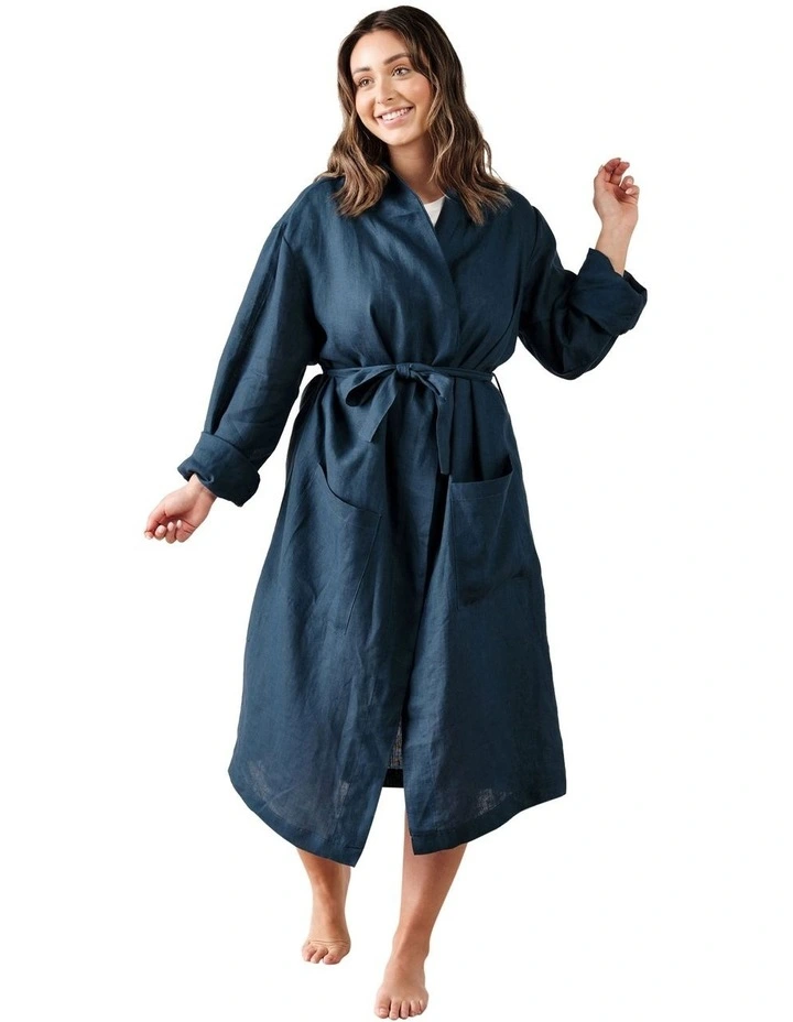 Nimes Bath Robe in Navy image 2